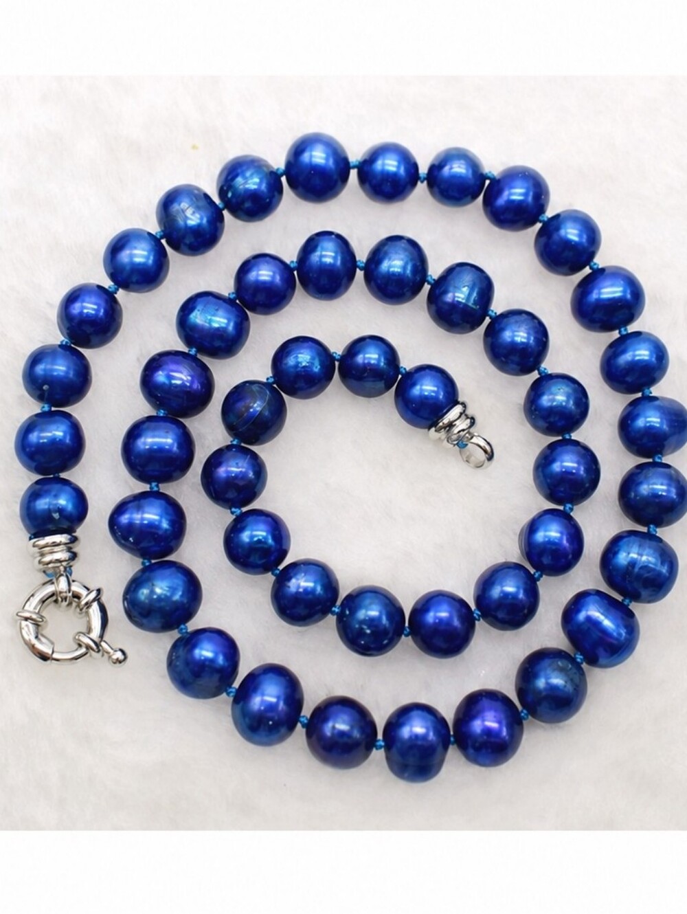 Genuine Blue Freshwater Pearl Necklace 9–10mm Round Pearls 18 in